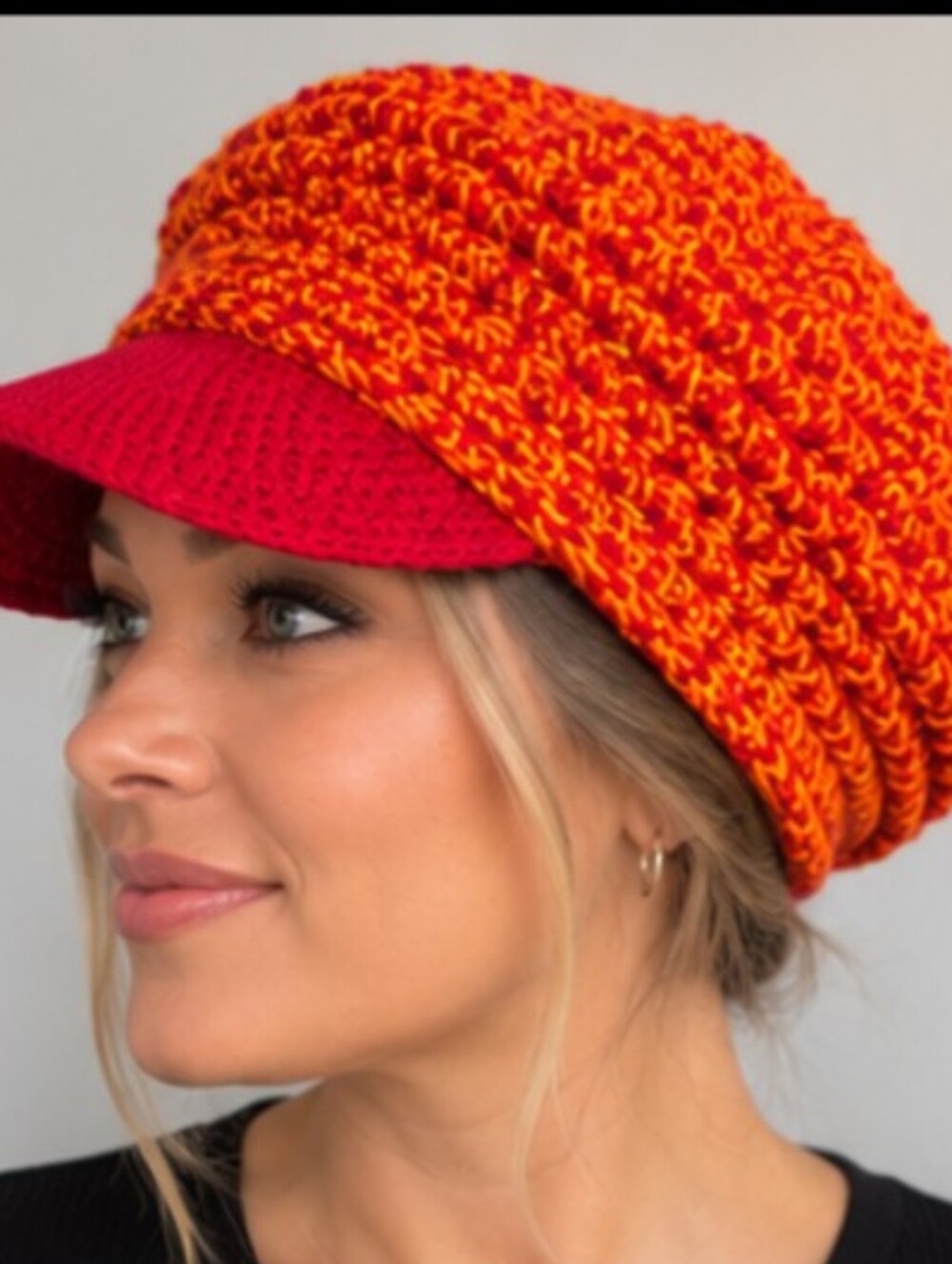 Crochet Cap with Red and Orange Knit Visor